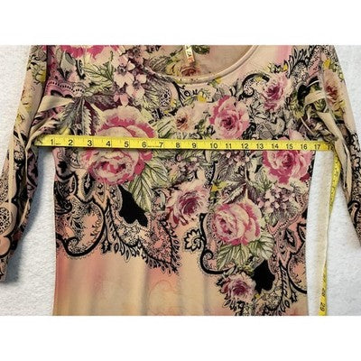 Floral Dress Womens Petite Small Pink Peach Ombre 3/4 Sleeve Stretch Made USA