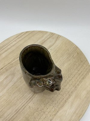 Handmade Ceramic Beer Mug Brown Sculpted Handle Tall Artisan Pottery Cup Rustic
