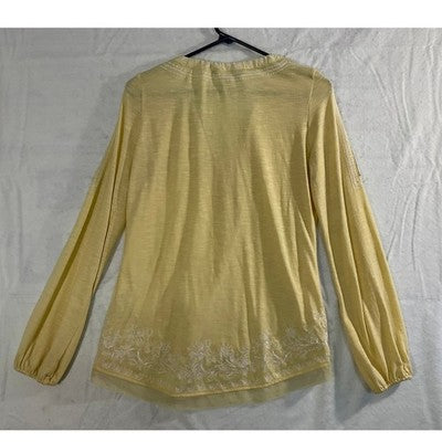 White House Black Market Peasant Top Women Small Yellow Embroidered Boho Blouse