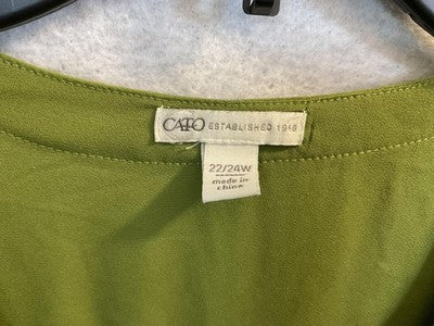 Cato Blouse Womens 22/24W Green Zip Front Roll Tab Sleeve Tunic Top Plus Size