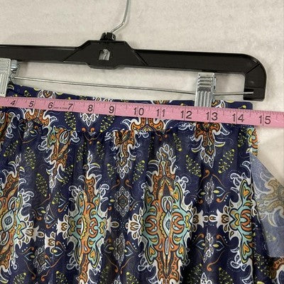 Bikini Set Womens 1XL Blue Paisley 3 Piece High Waist Sheer Ruffle Pants Swim