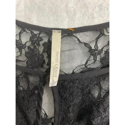 VTG Paper Crane Dress Womens Large Black Lace Trim Sleeveless Mini USA Cocktail