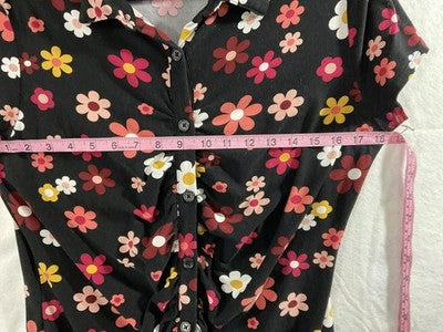 No Boundaries Dress Juniors XL 15-17 Black Floral Ruched Shirt Button Front