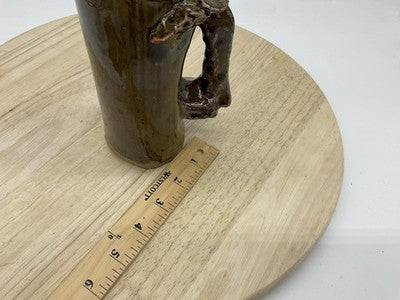 Handmade Ceramic Beer Mug Brown Sculpted Handle Tall Artisan Pottery Cup Rustic