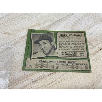 Vintage Chicago Cubs Card MLB Baseball Billy Williams 350 Trading 1971 70s