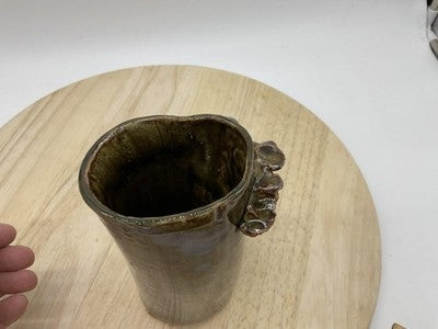 Handmade Ceramic Beer Mug Brown Sculpted Handle Tall Artisan Pottery Cup Rustic