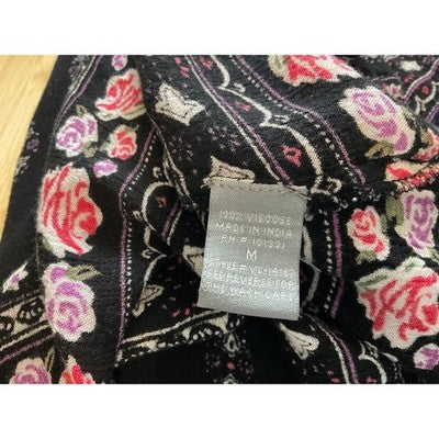 Charlotte Russe Boho Floral Print Knee Length Dress M Black Pink Bell Sleeves