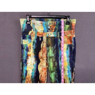 Like an Angel Womens M Stretch High-Rise Button Closure Pant Festival Abstract