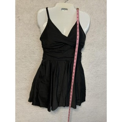 Shaperin Swimdress Womens Small Black Spaghetti Strap Skirted One Piece Swim