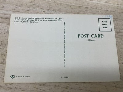 Vintage Old Bridge Jacksonville North Carolina Postcard Helen M. Tatum 5.5x3.5
