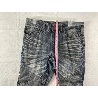 Jordan Craig Legacy Edition Jeans Mens 32 Blue Distressed Ribbed Biker Denim