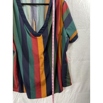 SHEIN FIT+ Blouse Womens 24/26 Multicolor Stripe V Neck Tunic Top Plus Size