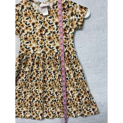 Little Lass Dress Girls Size 6 Yellow Floral Short Sleeve Casual Spring Summer