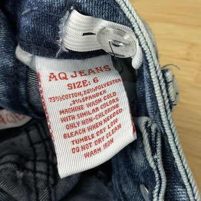 AQ Jeans Jeans Girls 6 Blue Denim Skinny Ruffle Distressed Adjustable Waist