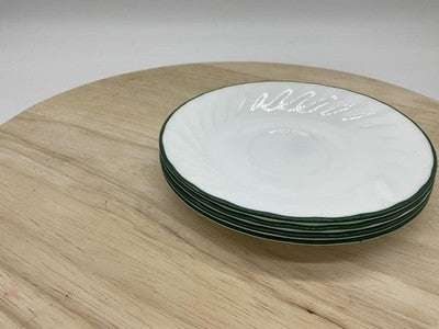 Corelle White Glass Saucers Set Of 4 Green Rim Round USA Kitchen Tableware
