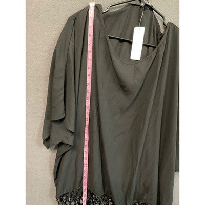 Top Black Sheer by Single Los Angeles 1XL USA Made Fringe Hem