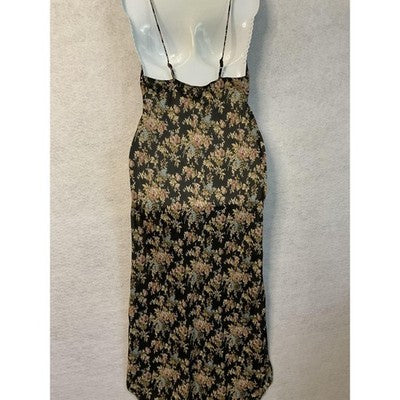 Cacique Dress Womens Small Black Floral Slip Nightgown Chemise Spaghetti Strap