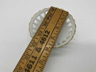 Unmarked White Porcelain Pedestal Bowl Heart Cutout Gold Trim Home Decor Display