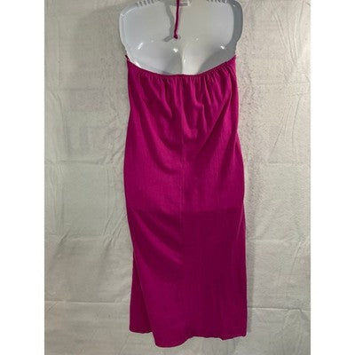 Old Navy Halter Column Dress Womens Large Dragon Fruit Pink Midi Slit Summer