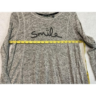 AnyBody Shirt Womens XS Gray Heather Long Sleeve Smile Graphic Swing Tunic