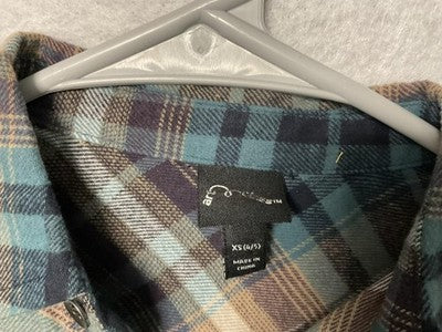 Art Class Shirt Girls XS 4/5 Blue Brown Plaid Flannel Button Front Long Sleeve