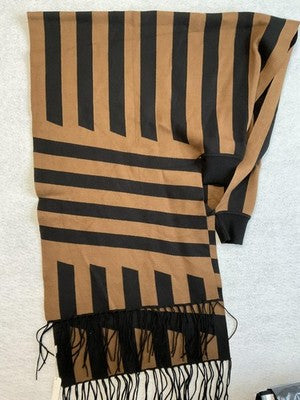Pretty Persuasions Cape Womens One Size Brown Black Striped Fringe Knit Kimono