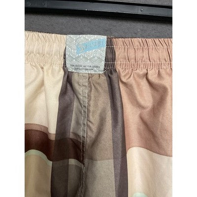 Banana Split XL Swim Shorts Brown Plaid Cargo Elastic Waist Mesh Lining