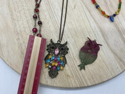 Lot 5 Womens Jewelry Owl Pendant Necklaces Beaded Bracelets Multicolor Boho