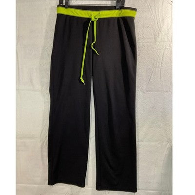 Athletic Pants Women LG (no tag)  Black Neon Green Drawstring Straight Leg Gym