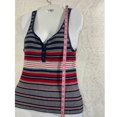American Eagle Tank Top Womens XL Blue Red White Striped Ribbed Henley Shirt