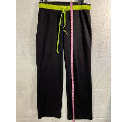 Athletic Pants Women LG (no tag)  Black Neon Green Drawstring Straight Leg Gym