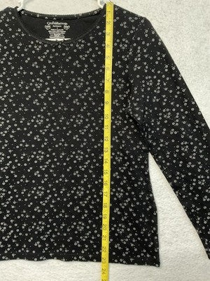 Croft & Barrow Intimates Shirt Womens Small Black Floral Long Sleeve Lace Trim