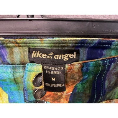 Like an Angel Womens M Stretch High-Rise Button Closure Pant Festival Abstract