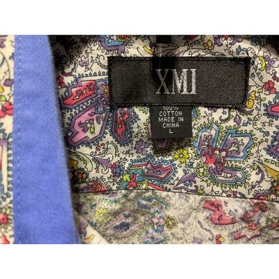XMI Men's Large Button-Up Shirt, Colorful Long Sleeve, 100% Cotton