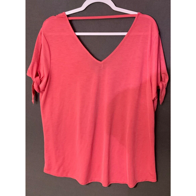 Coral V-Neck Women's Top 1XL Short Sleeve , Sleeves Tie, Cold Shoulder