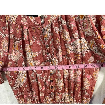 VICI Romper Women Small Pink Paisley Button Front Elastic Waist Summer Boho