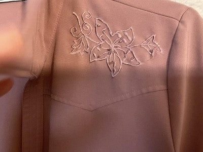 Cathy Che Blouse Womens 12 Pink Collared 3/4 Sleeve Embroidered Stretch Top