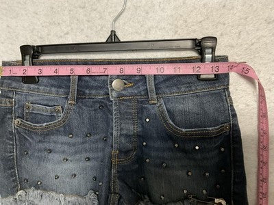 No Boundaries Shorts Juniors 3 Blue Denim Studded Rhinestone Cut Off Stretch