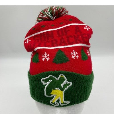 Elf Movie Beanie Hat Adult One Size Red Green Son of a Nutcracker Christmas Pom