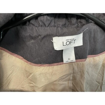 Ann Taylor Loft Trench Coat Womens Medium Gray Twill Ruffle Collar Lined Button