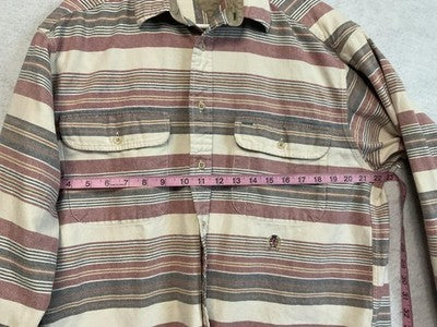VTG Tommy Hilfiger Shirt Mens Medium Beige Striped Long Sleeve Button Up Casual