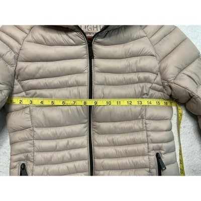 Love Tree Jacket Womens Small Beige Ultra Light Packable Hooded Puffer Zip Up