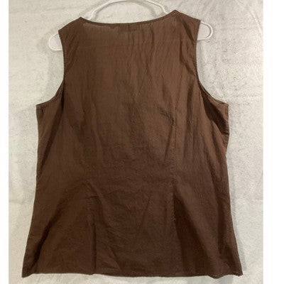 New York & Company Blouse Women L Brown Ruffle V-Neck Sleeveless Cotton Shell