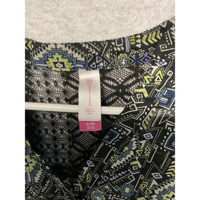 No Boundaries Shirt Womens Small Black Geo Print Lace Back High Low Hem Boho