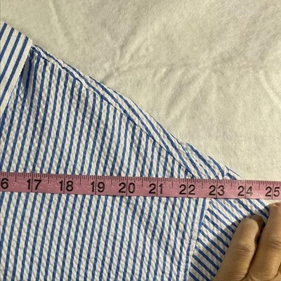 Blue White Striped Shirt Mens 4XL Long Sleeve Button Up Big Tall Seersucker