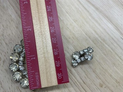 Vintage Rhinestone Brooch Clip On Earrings Set Silver Tone Round Circle Bridal