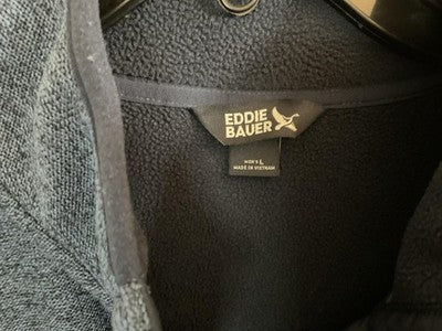 Eddie Bauer Sweatshirt Mens Large Blue Fleece Snap Mock Neck Pullover Pockets