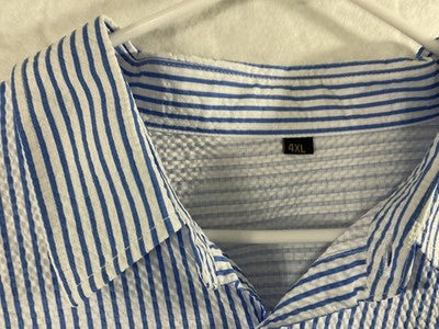Blue White Striped Shirt Mens 4XL Long Sleeve Button Up Big Tall Seersucker