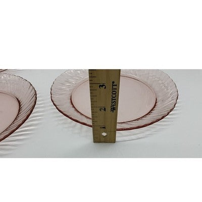 Pink Pressed Glass Dinner Plates Set Of 4 Swirl Pattern Retro Round Tableware
