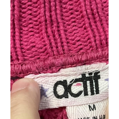 Actif Sweater Womens Medium Pink Fisherman Cable Knit Aran Crewneck VTG USA